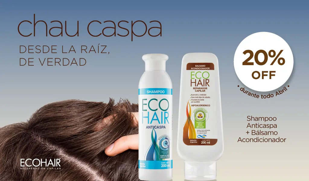 Chau Caspa - 20% de descuento en Shampoo Anticaspa y Bálsamo ECOHAIR - 1024x600