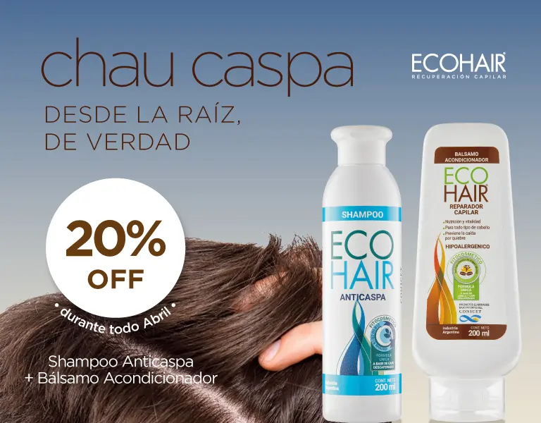 Chau Caspa - 20% de descuento en Shampoo Anticaspa y Bálsamo ECOHAIR - 768x600