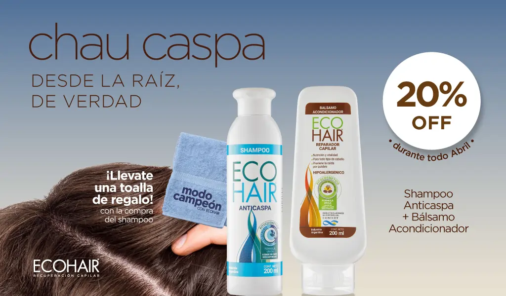 Chau Caspa - 20% de descuento en Shampoo Anticaspa y Bálsamo ECOHAIR - 1024x600