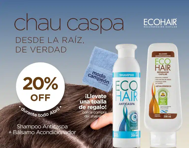 Chau Caspa - 20% de descuento en Shampoo Anticaspa y Bálsamo ECOHAIR - 768x600