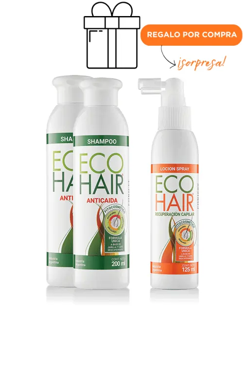 Kit Loción Spray Recuperación Capilar ECOHAIR + 2 Shampoo Anticaída + Regalo