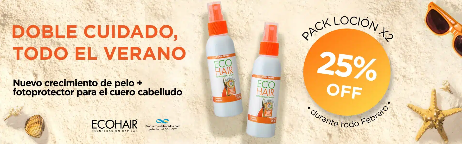 Doble cuidado todo el verano - Locion ECOHAIR x2 - 25% de descuento - Febrero 2026 - 1920x600