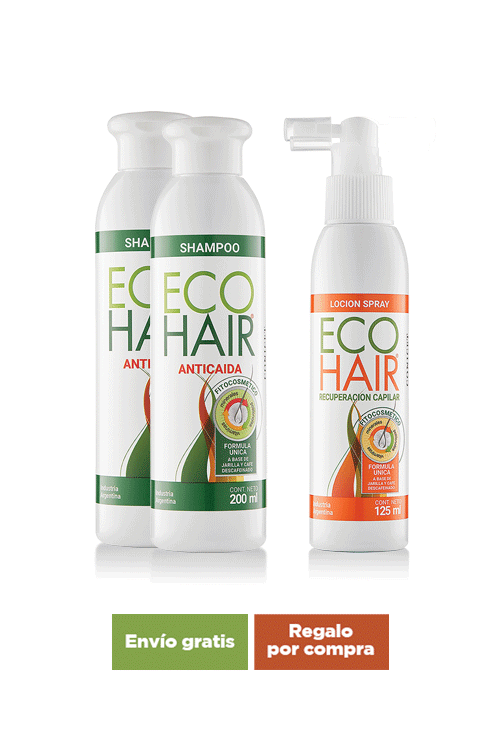 Kit Loción Spray Recuperación Capilar ECOHAIR + 2 Shampoo Anticaída + Envío gratis + Regalo