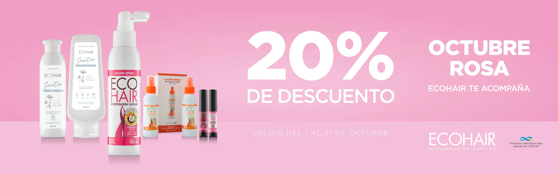 Octubre ROSA - 20% de descuento y 3 cuotas sin interés - ECOHAIR - 2025 - 1920x600